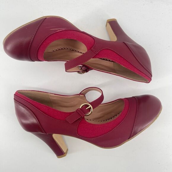 Brinley Co. Siri Wine Red Mary Jane Block Heel Pumps Size 8.5 - Picture 11 of 15